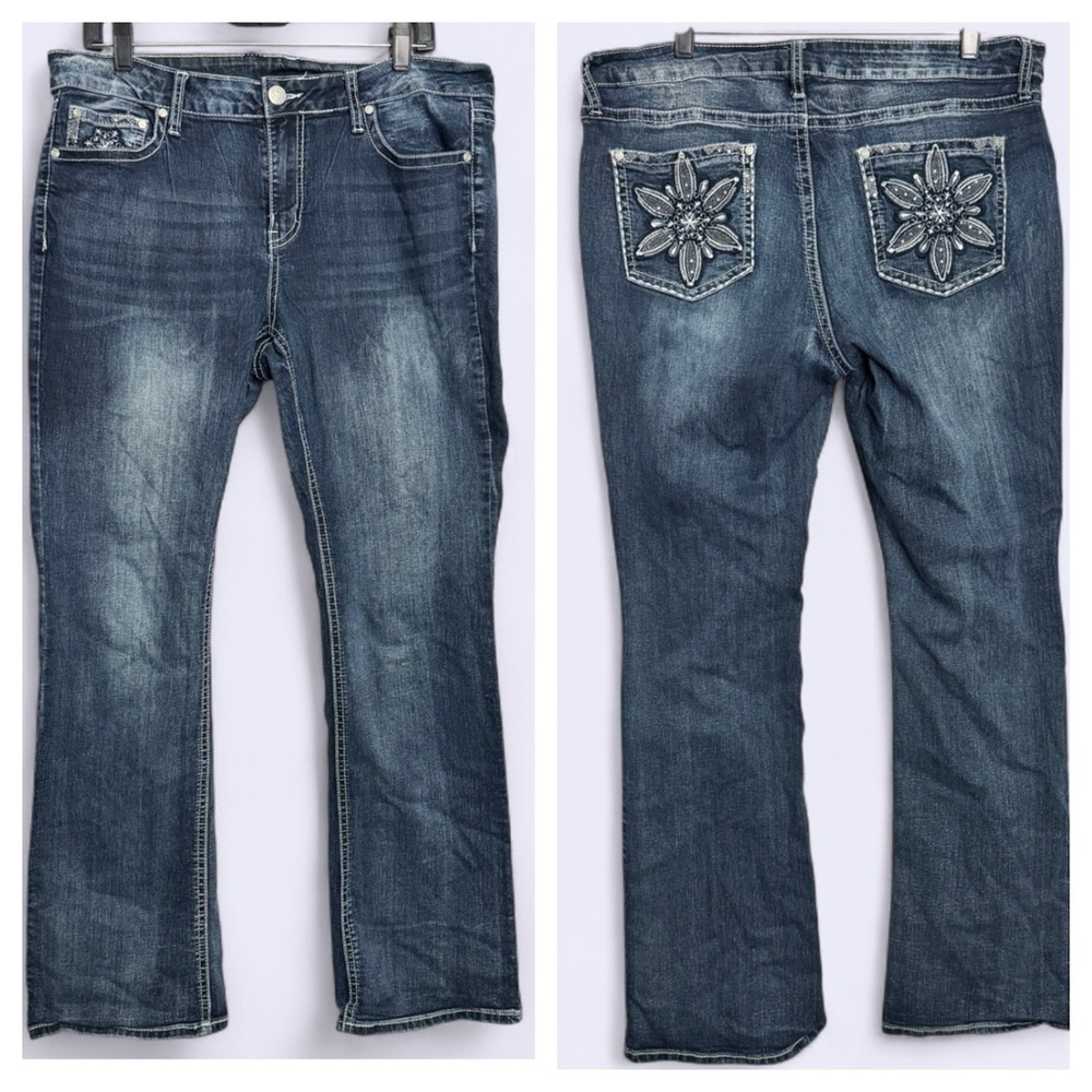Dark Wash High Rise Bootcut Jeans Size 14 Bling Rhinestone Y2K Denim Glam Denim‎